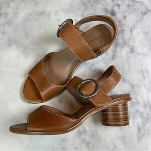 Bernardo Cognac Brown Leather Low Heel Sandals Silver Buckle Sz 8